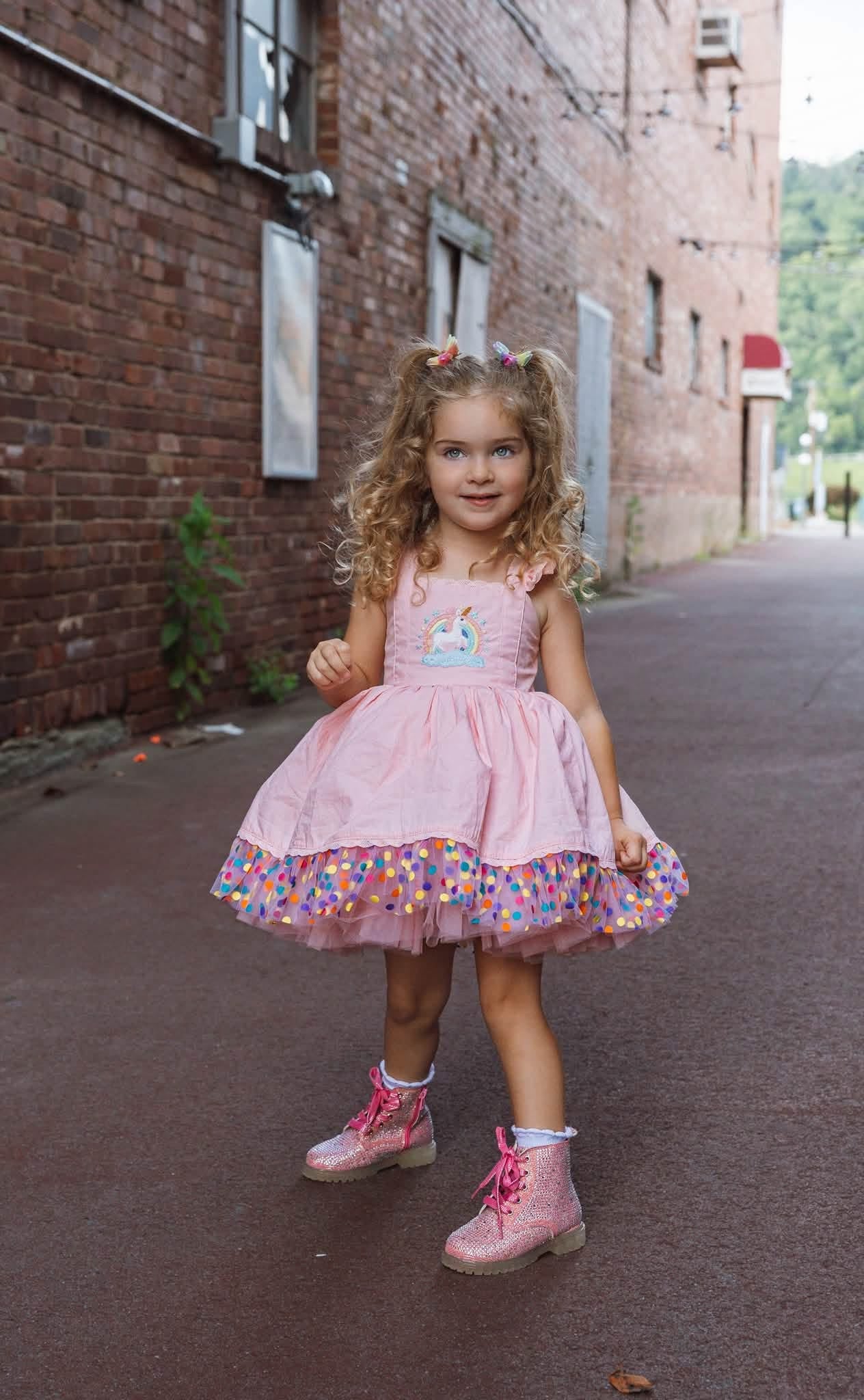 Unicorn Dreams Dress – HAND Embroidered Bodice | Cotton Boutique Girls Dress | Tulle Lace Ruffle Heirloom Style