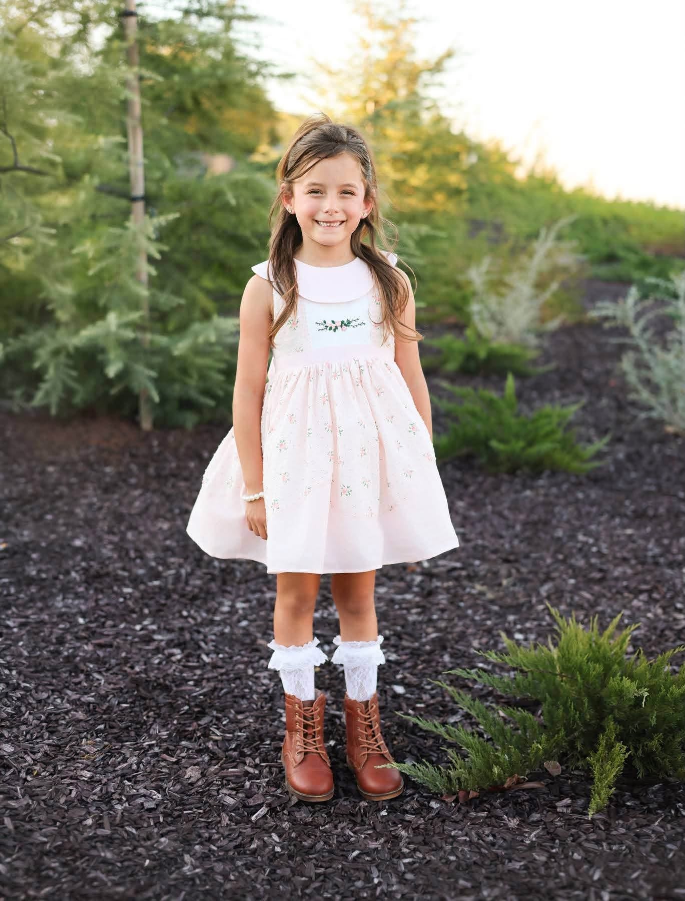 Dear Rosalie – Hand Embroidered Vintage Inspired Cotton Girls Dress | Peter Pan Collar Heirloom Style RTS
