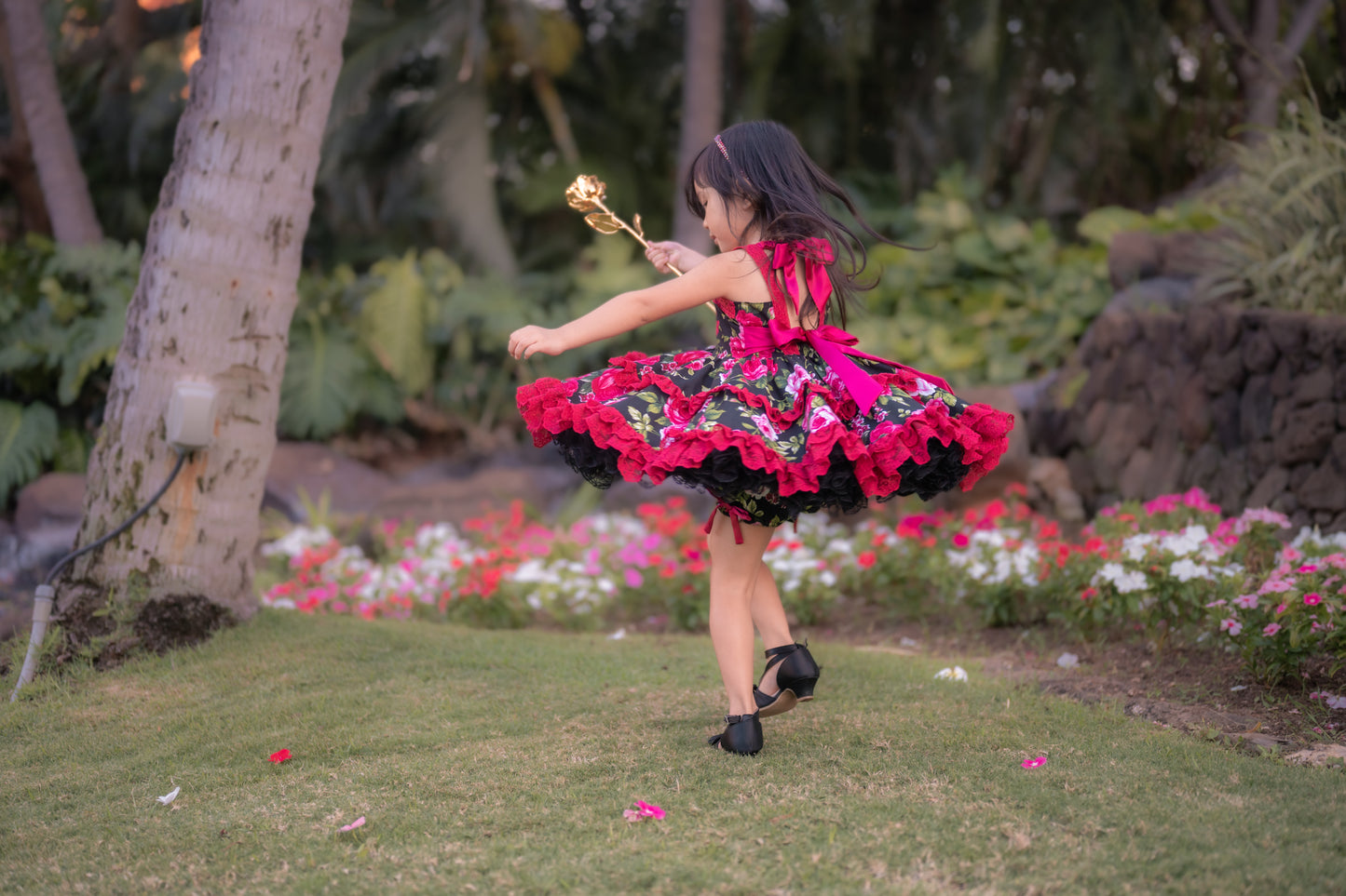 Rosette Noir 🌹 — Girls Floral Lace Dress | Fiesta & Birthday