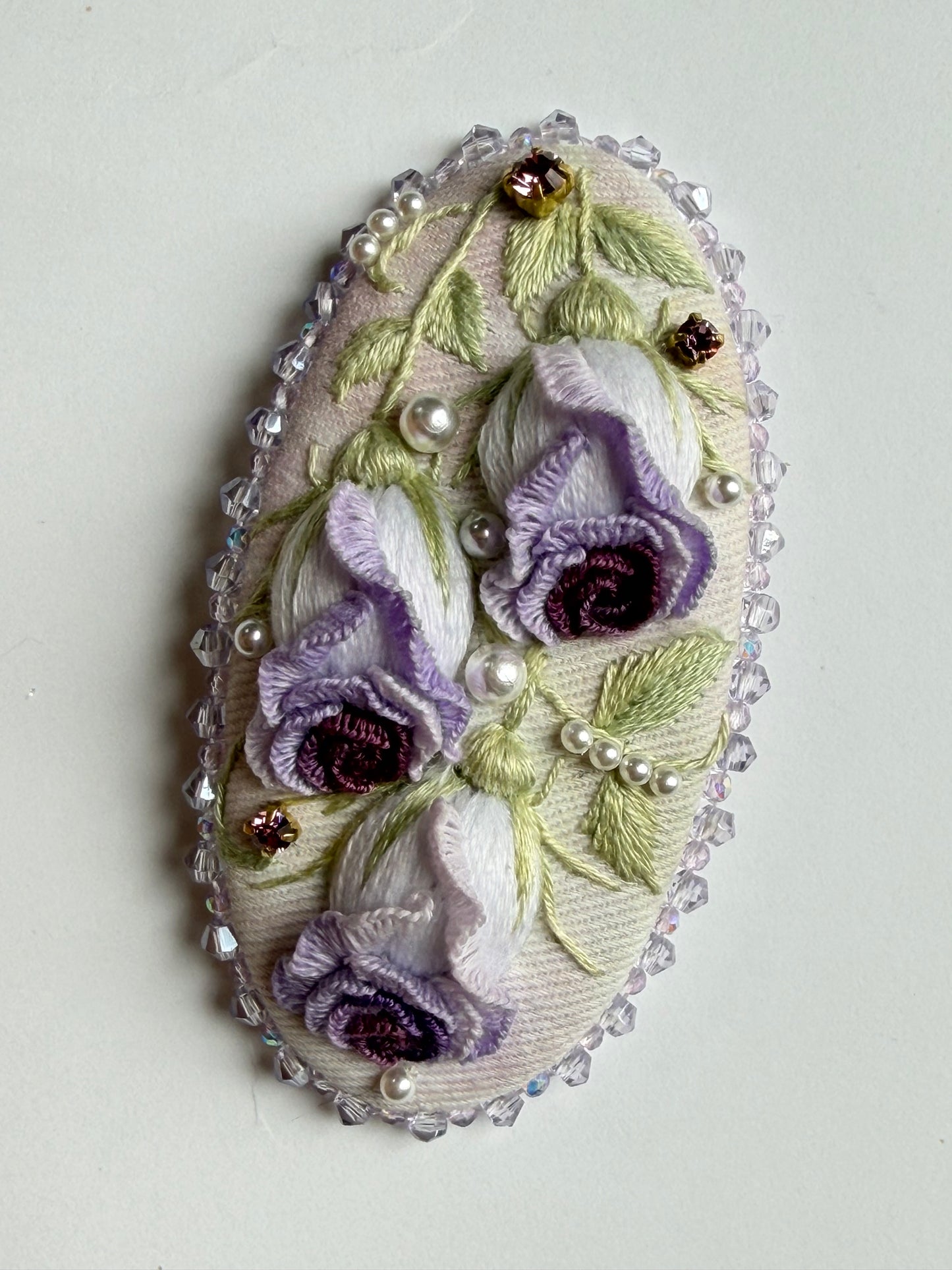 "Violette Profonde" — Deep Violet Rose Hand-Embroidered Heirloom Barrette