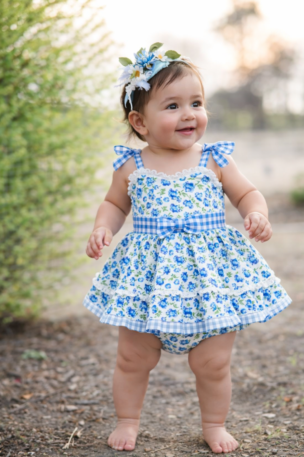 Blueberry Picnic Bubble β Blueberry Print Vintage Inspired Cotton Boutique Girls Romper | Eyelet Lace Gingham Heirloom Style