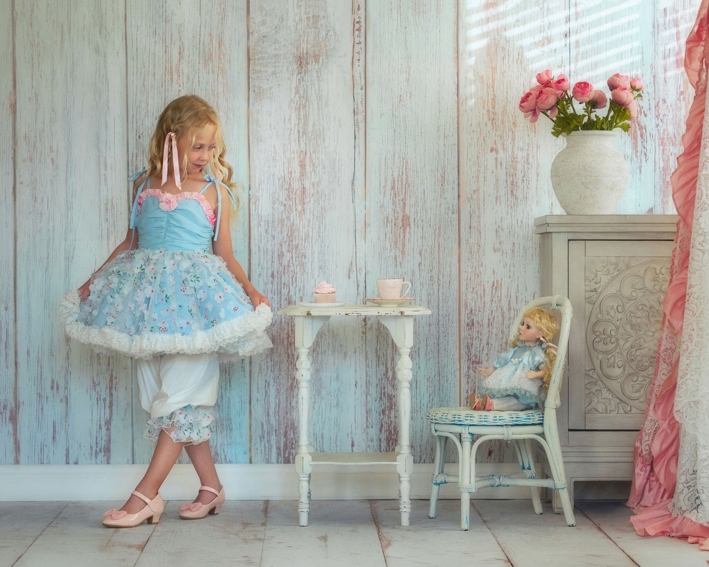 Petite Fleur du Ciel – Floral Print Vintage Inspired Boutique Girls Dress | Chiffon Tulle 3D Floral Luxury Occasion And Birthday Dress
