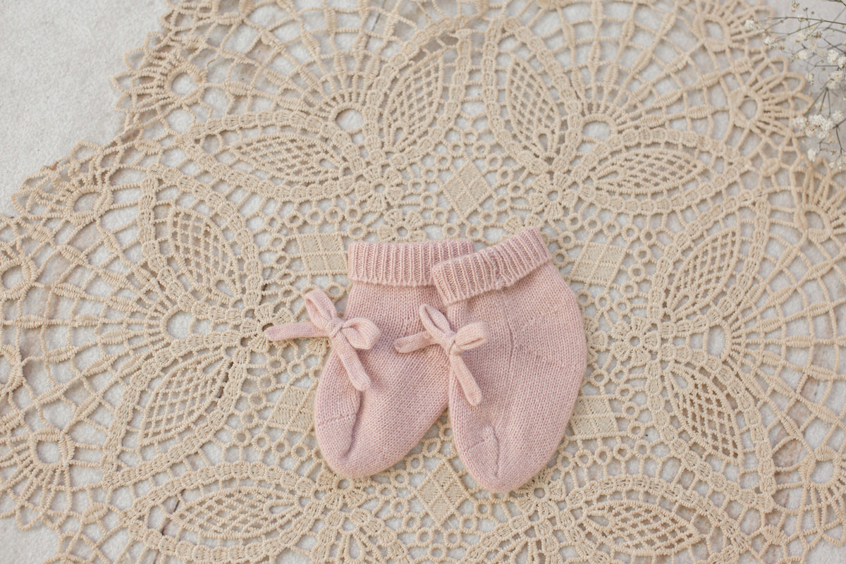 Cashmere Baby Socks — Matching Pointelle Coordinated Design Blush Pink