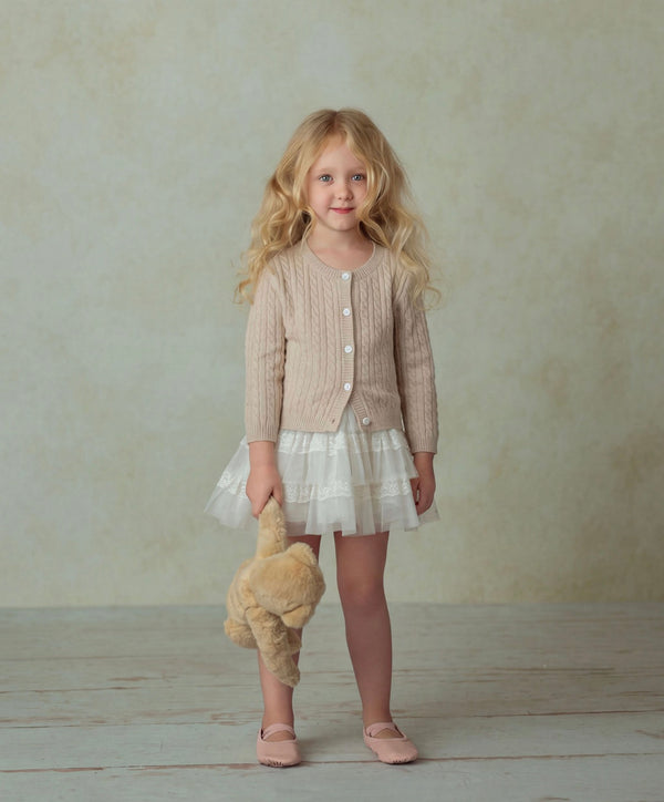 Cashmere Cable Knit Cardigan for Baby & Kids Biege