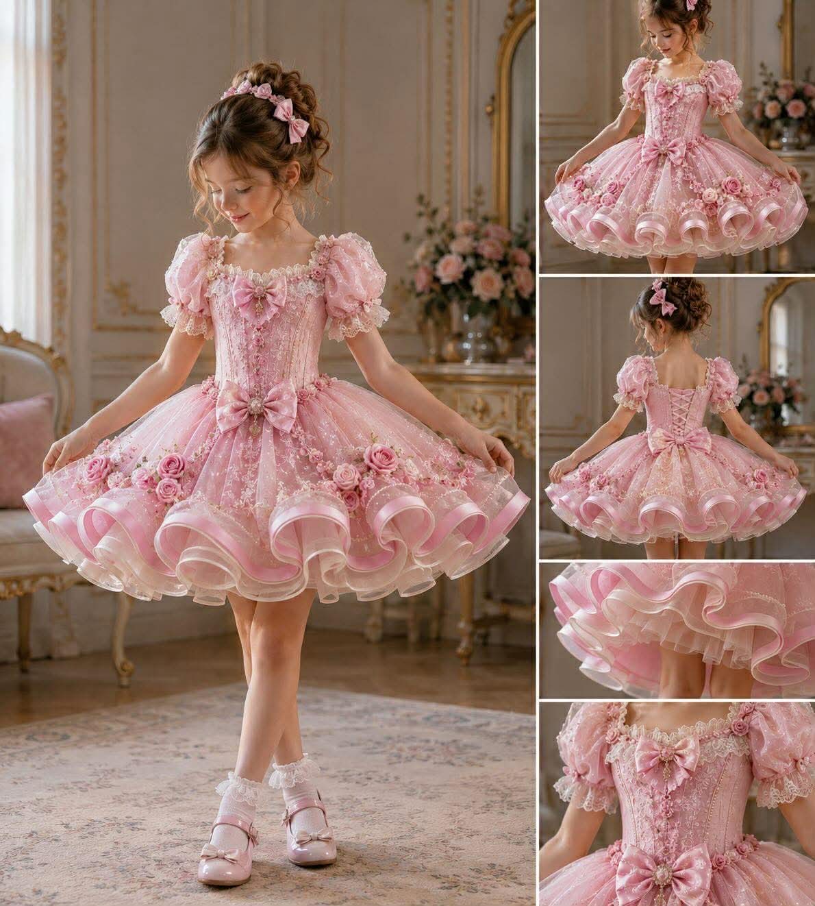 Rosette Reverie — Girls Pink Cupcake Dress, Made to Measure