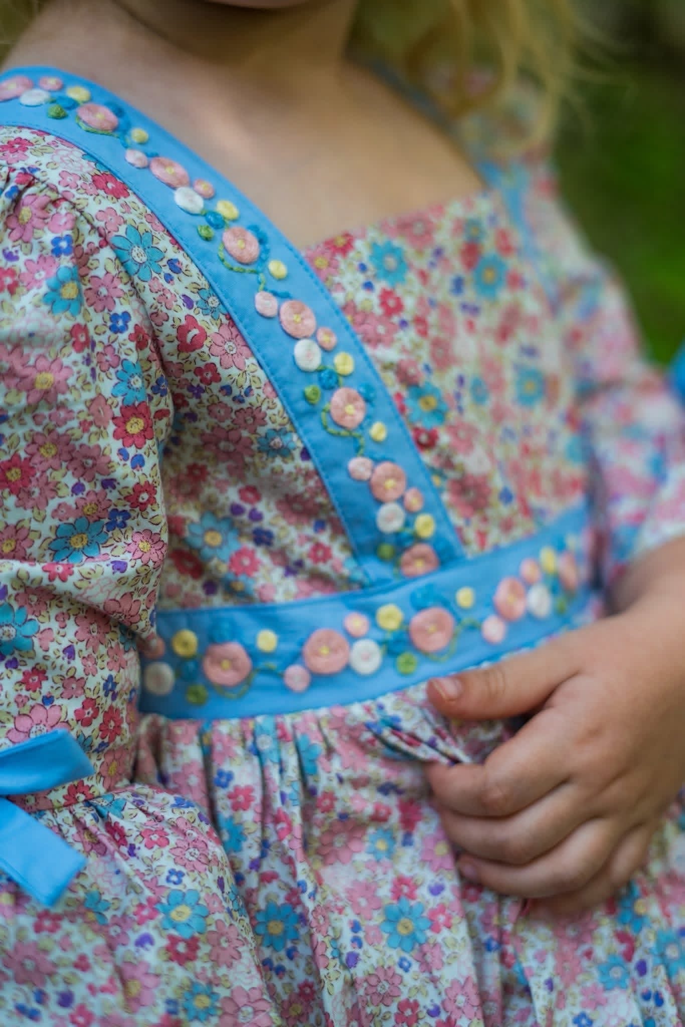 Forget Me Not Dress – Hand-Embroidered Heirloom Girls Dress | Floral Vintage Boutique Twirl Dress with Bloomers