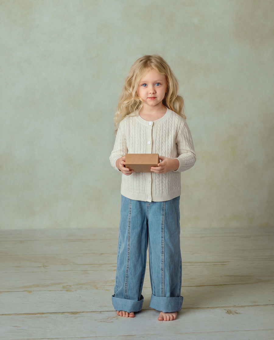 Cashmere Cable Knit Cardigan for Baby & Kids Biege Cream