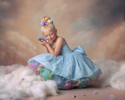 Rainbow on a Cloudy Day — Girls Rainbow Birthday Dress | Heirloom Tulle Petticoat & Bow Dress