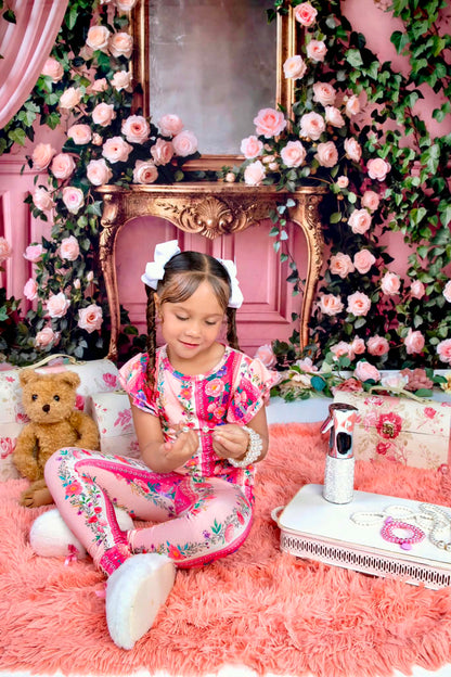 The Pink Chateau Girls Bamboo Pajama Set | Floral Rose