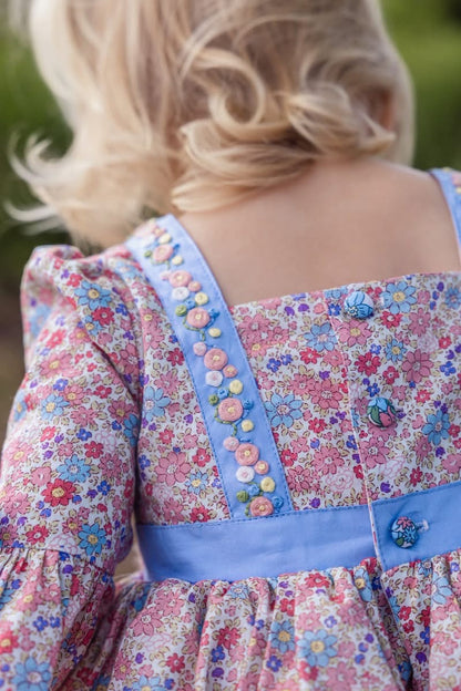 Forget Me Not Dress – Hand-Embroidered Heirloom Girls Dress | Floral Vintage Boutique Twirl Dress with Bloomers