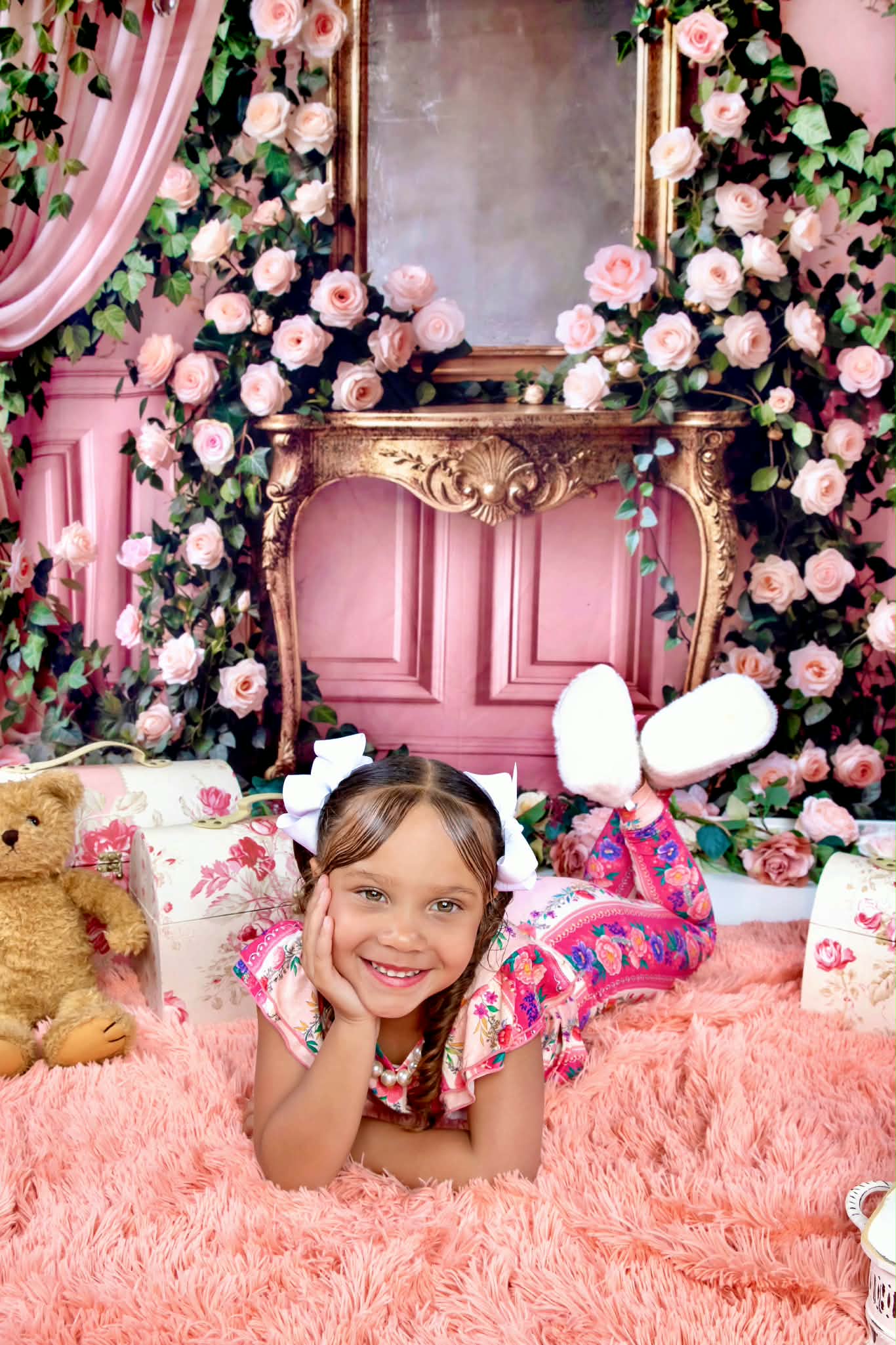 The Pink Chateau Girls Bamboo Pajama Set | Floral Rose