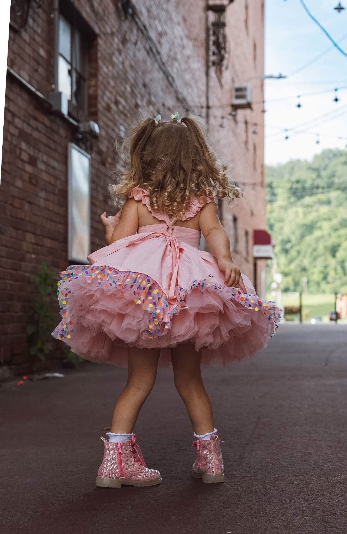 Unicorn Dreams Dress – HAND Embroidered Bodice | Cotton Boutique Girls Dress | Tulle Lace Ruffle Heirloom Style