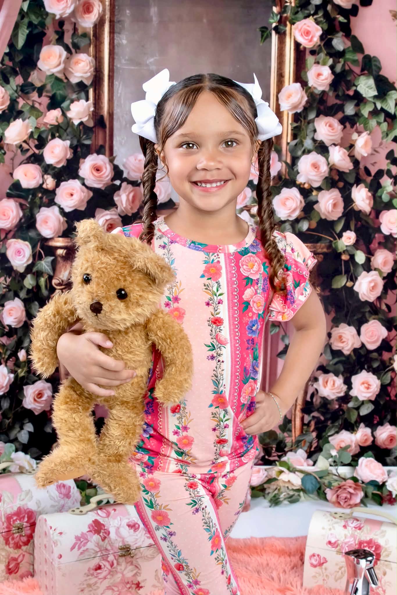 The Pink Chateau Girls Bamboo Pajama Set | Floral Rose