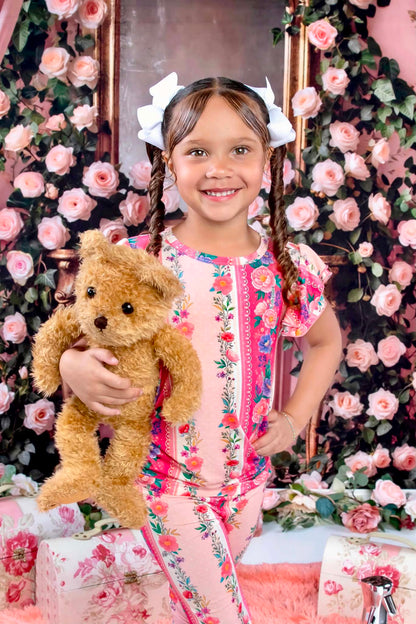 The Pink Chateau Girls Bamboo Pajama Set | Floral Rose