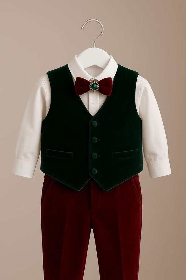Velvet Noël Boys' Outfit – Luxury Silk Velvet Boutique Boys Suit Christmas| Holiday Special Occasion Coordinated Set
