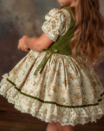 The Everwood Dress – Hand Embroidered Vintage Inspired Cotton Girls Dress | Detachable Vest Heirloom Style