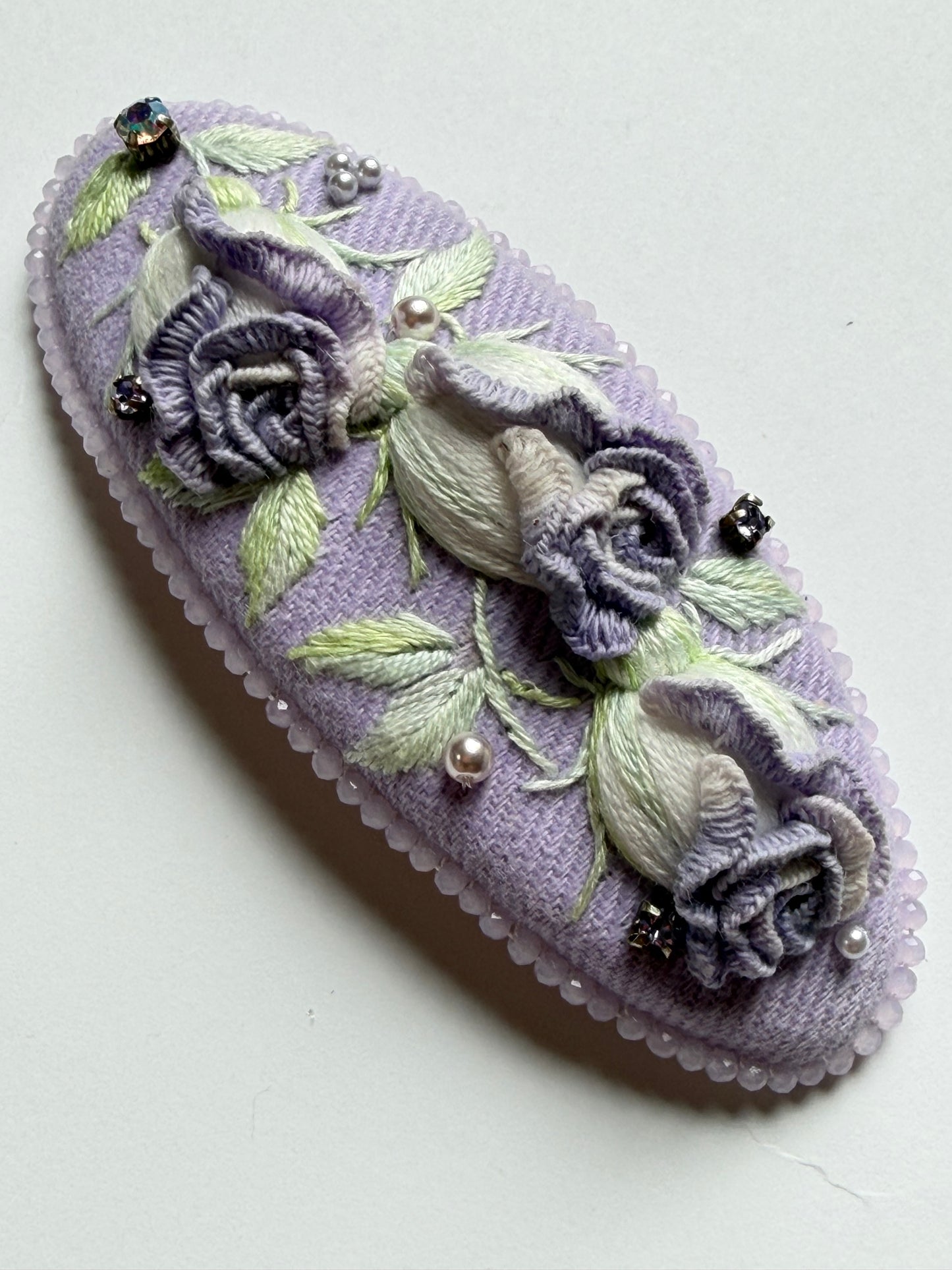 "La Violette" — Lavender Rose Hand-Embroidered Heirloom Barrette