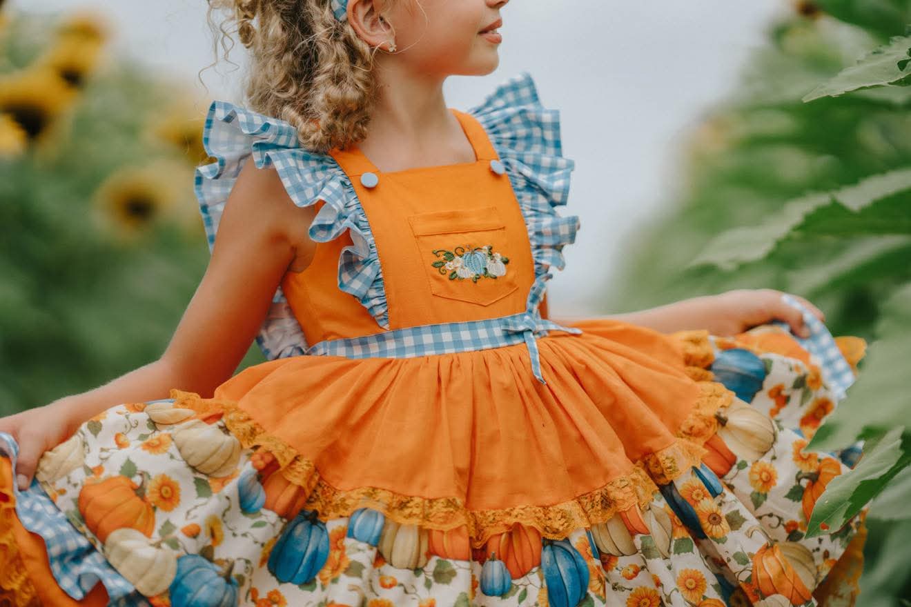 Pumpkin Season at Willow Manor | Girls Heirloom Fall Dress Set | Grand Millennial Twirl Dress