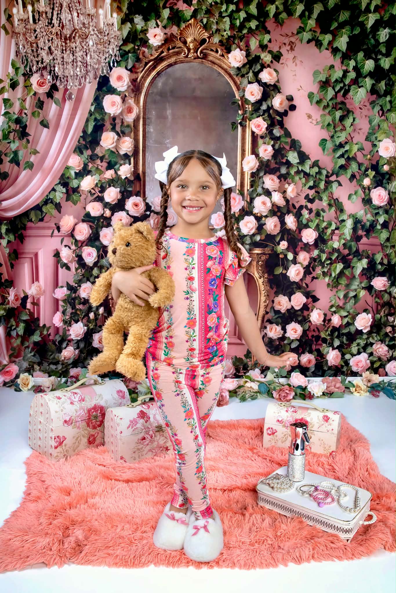 The Pink Chateau Girls Bamboo Pajama Set | Floral Rose