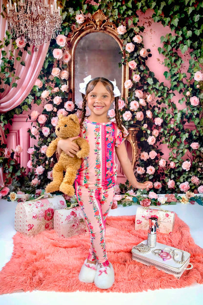 The Pink Chateau Girls Bamboo Pajama Set | Floral Rose