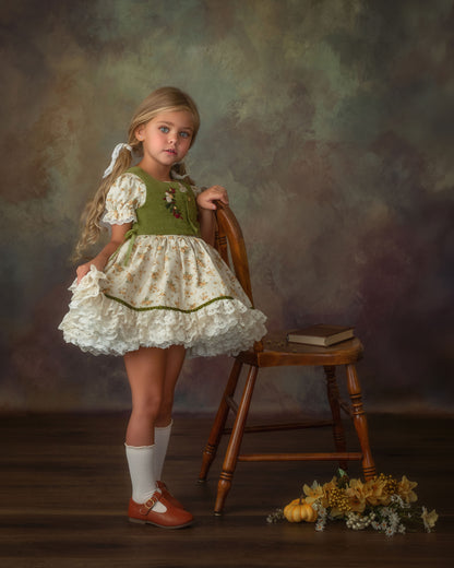 The Everwood Dress – Hand Embroidered Vintage Inspired Cotton Girls Dress | Detachable Vest Heirloom Style
