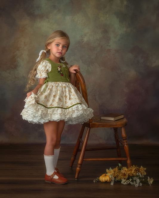 The Everwood Dress – Hand Embroidered Vintage Inspired Cotton Girls Dress | Detachable Vest Heirloom Style