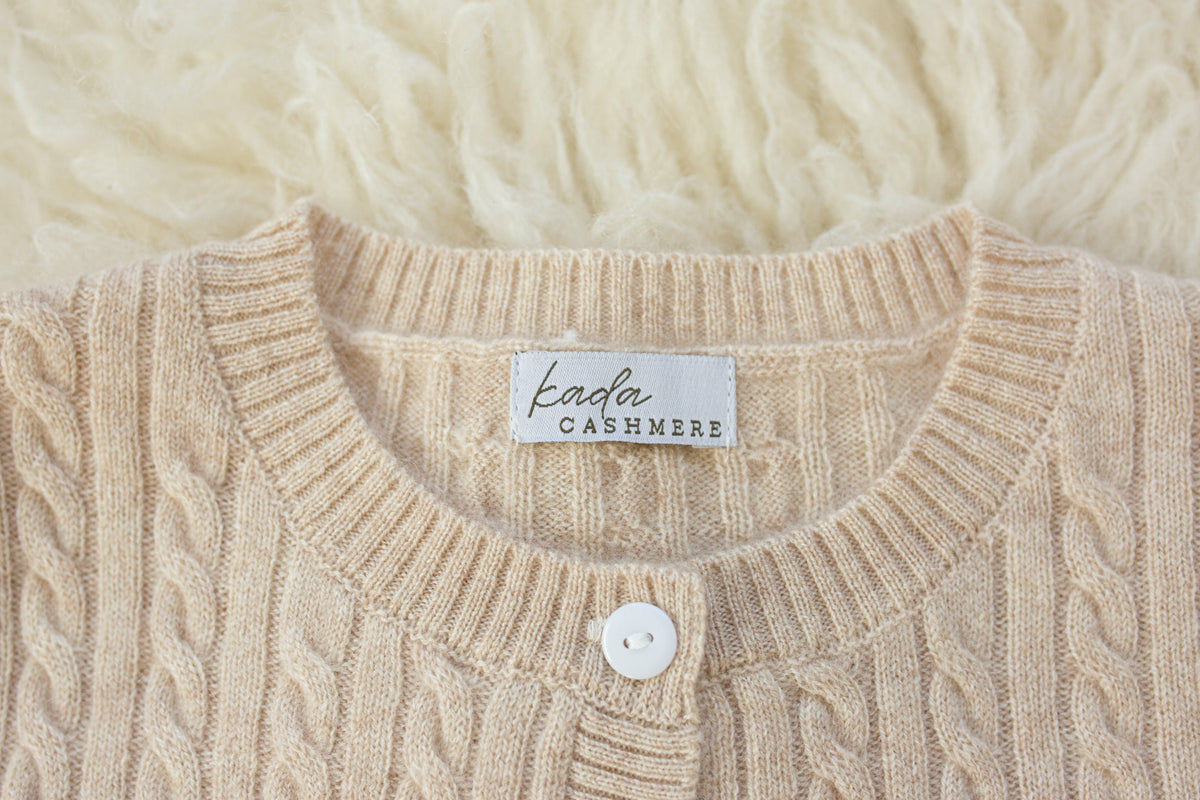 Cashmere Cable Knit Cardigan for Baby & Kids Biege