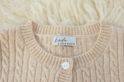 Cashmere Cable Knit Cardigan for Baby & Kids Biege