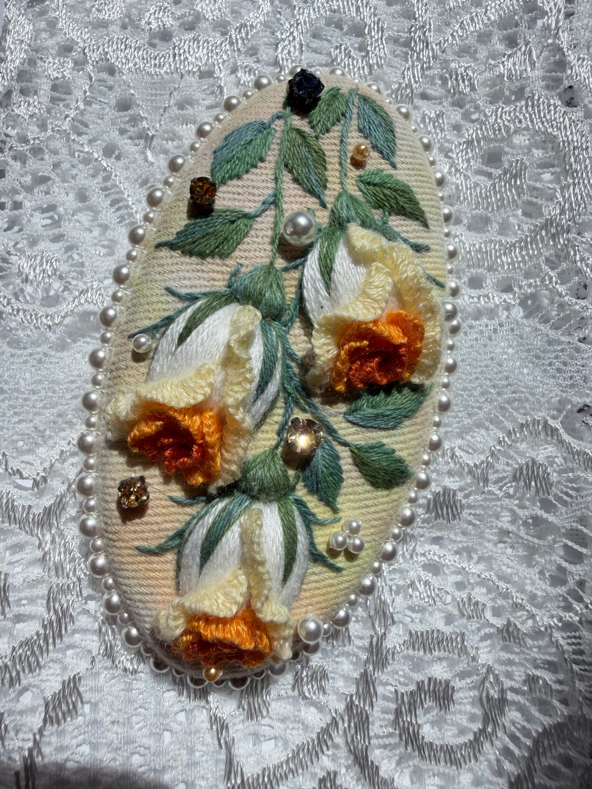 Hand-Embroidered 3D Rose Hair Clip — Soleil, Yellow & Orange