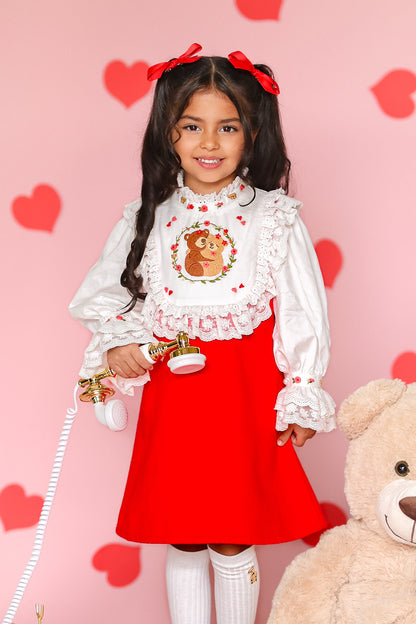 Bear Love Dress – Embroidered Boutique Girls Dress | Bear Motif Lace Heirloom Style
