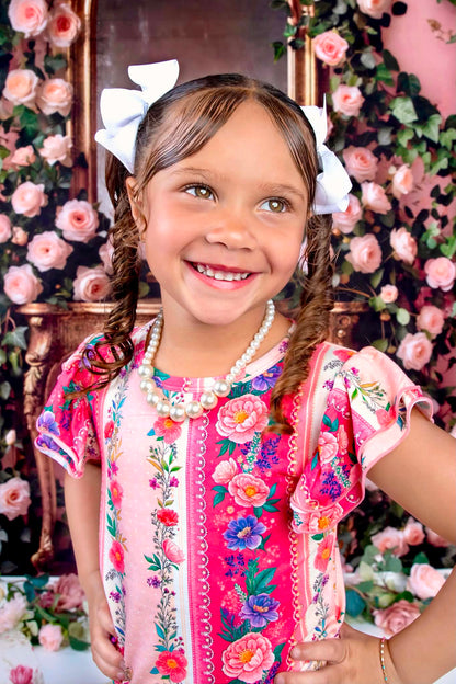 The Pink Chateau Girls Bamboo Pajama Set | Floral Rose
