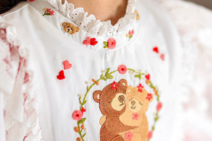 Bear Love Dress – Embroidered Boutique Girls Dress | Bear Motif Lace Heirloom Style