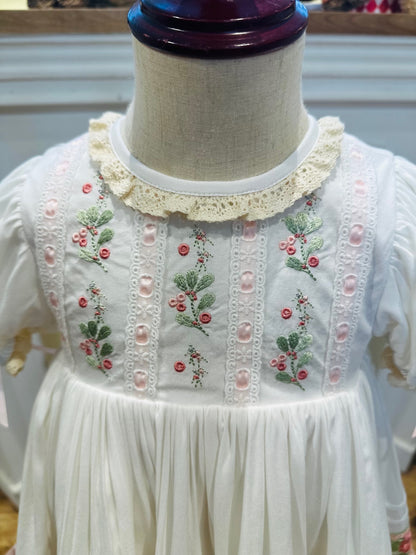 Rosebud Meadow Dress – Hand Embroidered Vintage Inspired Viscose Boutique Girls Dress | Floral Print Crochet Lace Heirloom Style