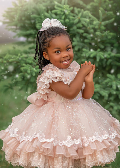 Blush Gingerbread Dream — Embroidered Christmas Girls Dress | Luxury Boutique Holiday Dress with Full Petticoat & Bloomer | Heirloom Quality | Pre-Order