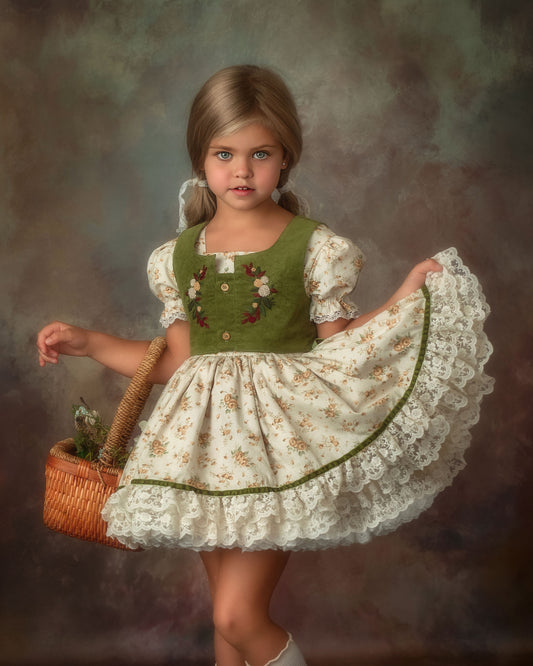 The Everwood Dress – Hand Embroidered Vintage Inspired Cotton Girls Dress | Detachable Vest Heirloom Style
