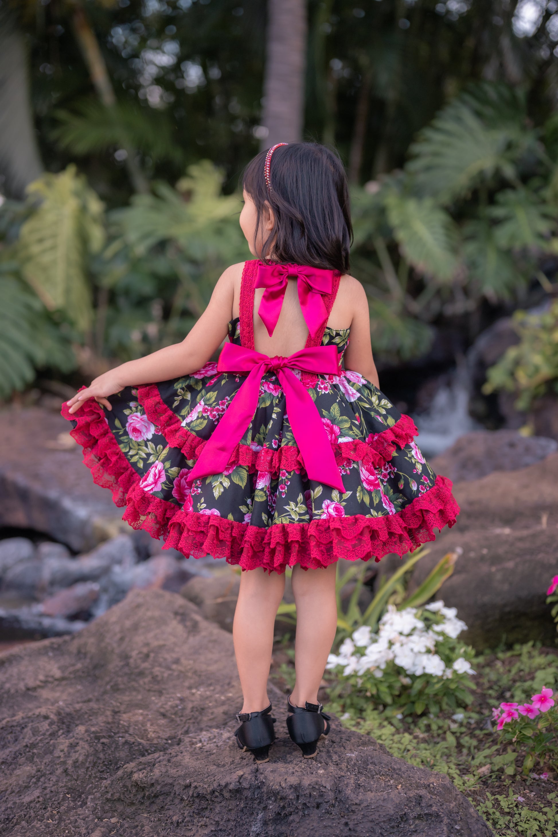 pink and black flower dress One Sleeve Maxi Hot Scoop Neck Occasion Rosette Noir Floral Print