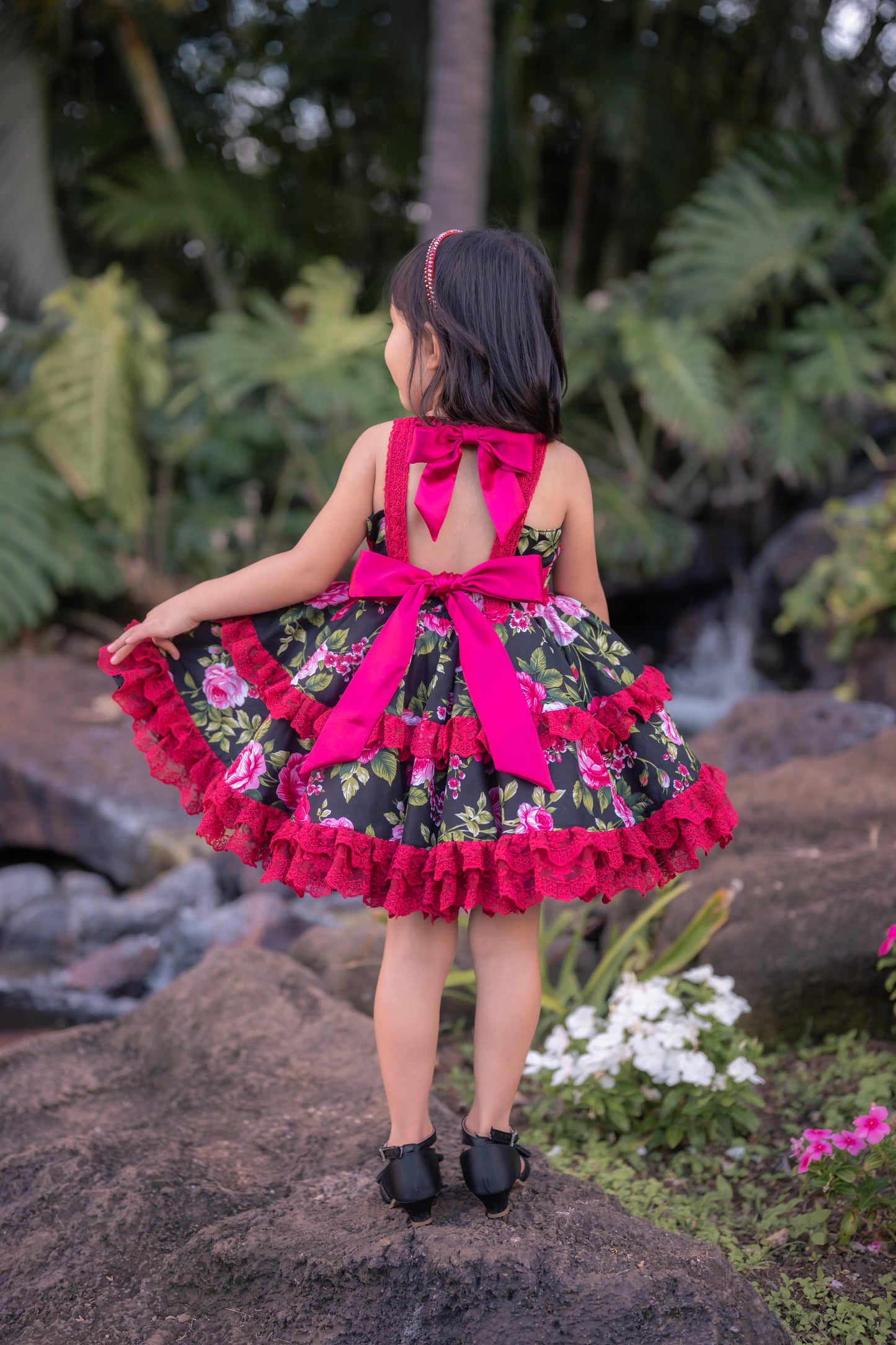 Rosette Noir 🌹 — Girls Floral Lace Dress | Fiesta & Birthday