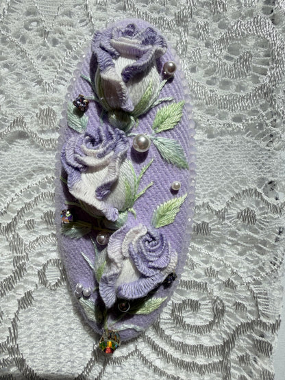 Hand-Embroidered 3D Rose Hair Clip — Lavande, Lilac & Violet