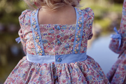 Forget Me Not Dress – Hand-Embroidered Heirloom Girls Dress | Floral Vintage Boutique Twirl Dress with Bloomers