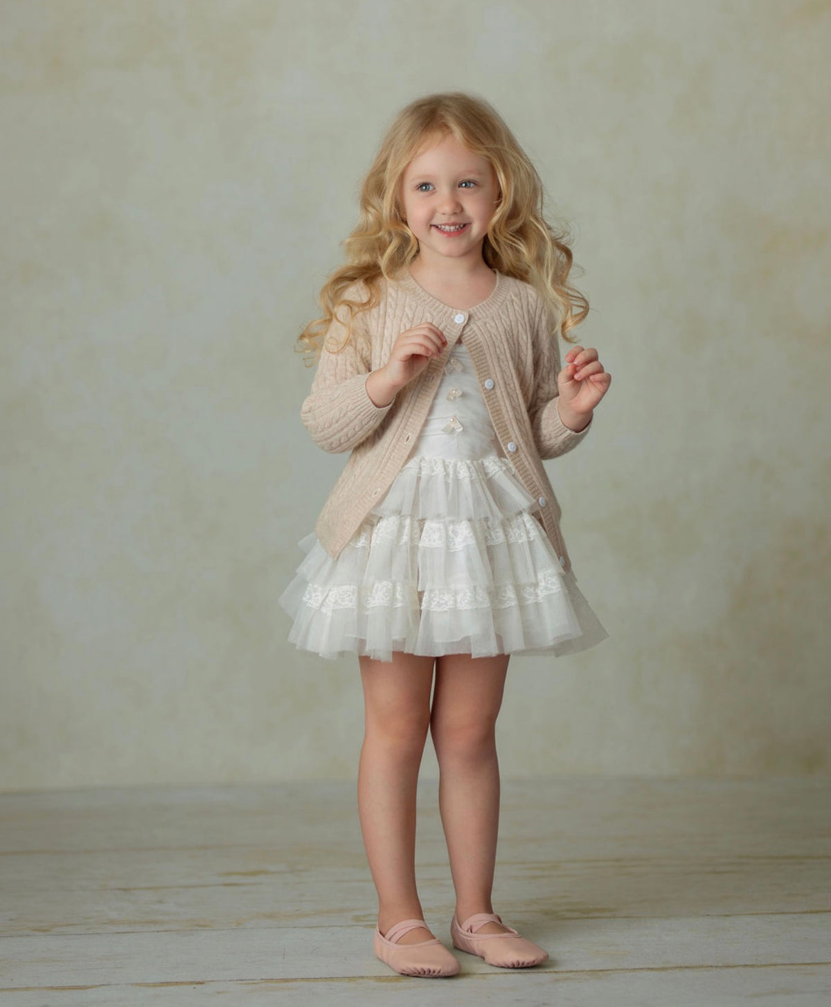 Cashmere Cable Knit Cardigan for Baby & Kids Biege