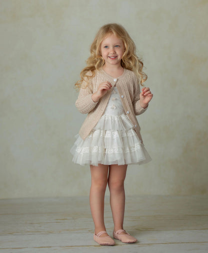 Cashmere Cable Knit Cardigan for Baby & Kids Biege