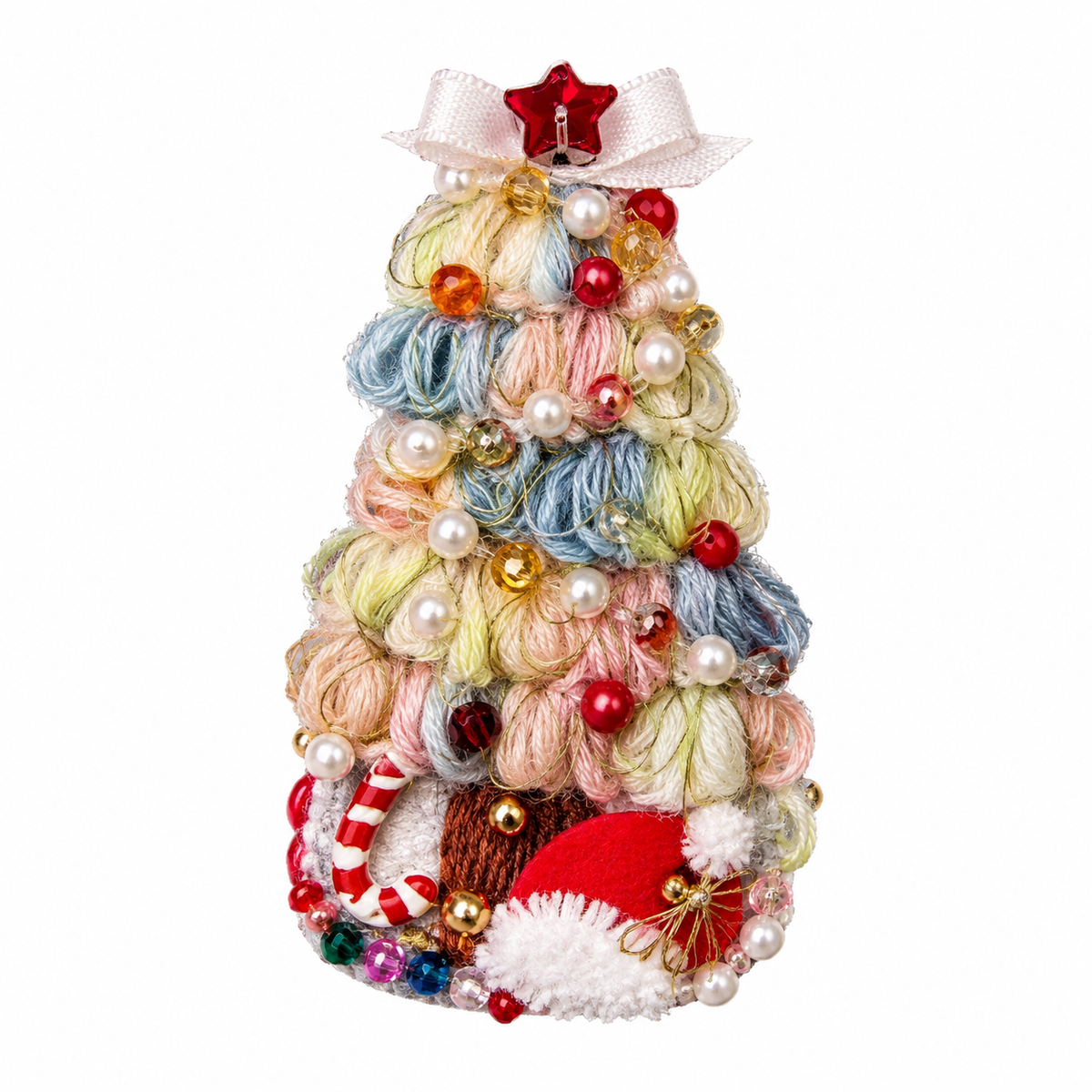 Pastel Christmas Dreams — Hand-Embroidered Christmas Tree Hair Clip