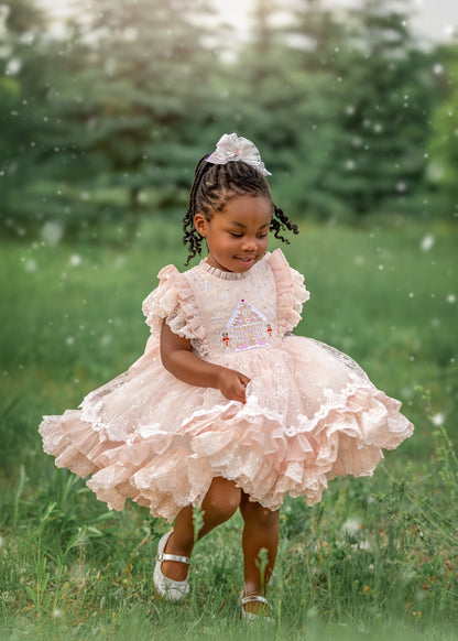 Blush Gingerbread Dream — Embroidered Christmas Girls Dress | Luxury Boutique Holiday Dress with Full Petticoat & Bloomer | Heirloom Quality | Pre-Order