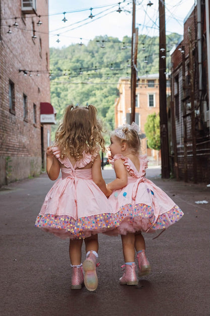 Parade en Rose Dress – HAND Embroidered Vintage Inspired Cotton Boutique Girls Dress | Tulle Lace Ruffle Heirloom Style