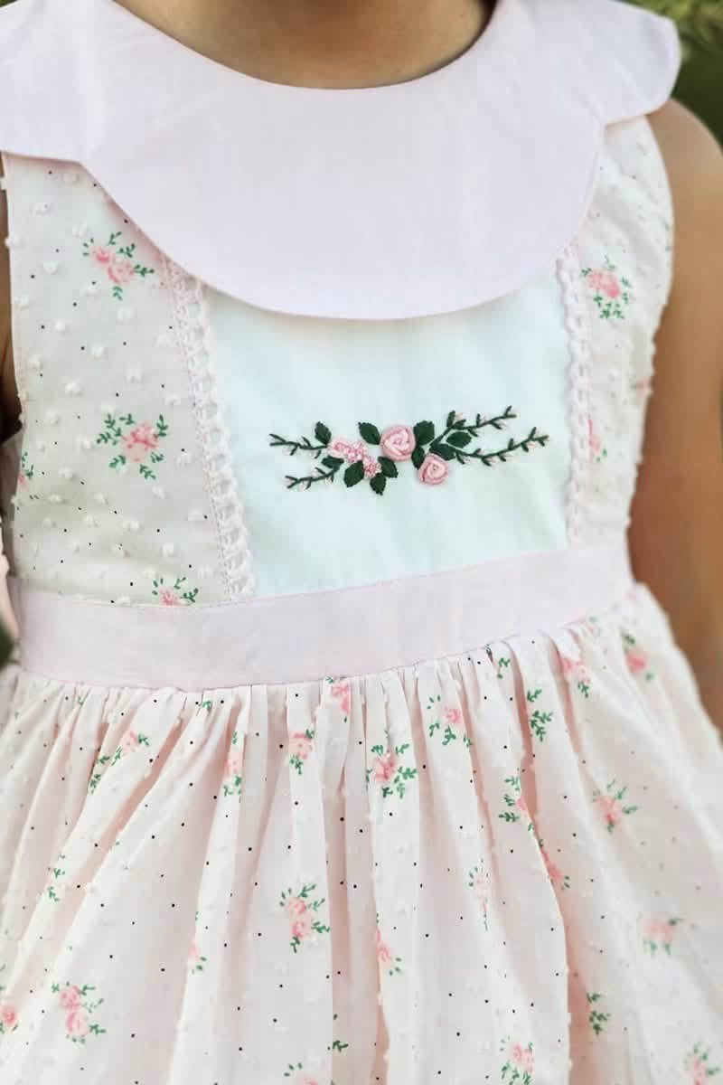 Dear Rosalie – Hand Embroidered Vintage Inspired Cotton Girls Dress | Peter Pan Collar Heirloom Style RTS