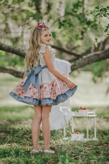 Prairie Rose Set – Embroidered Vintage Inspired Denim Cotton Boutique Girls Set | Floral Lined Jacket Petticoat Cottagecore Style