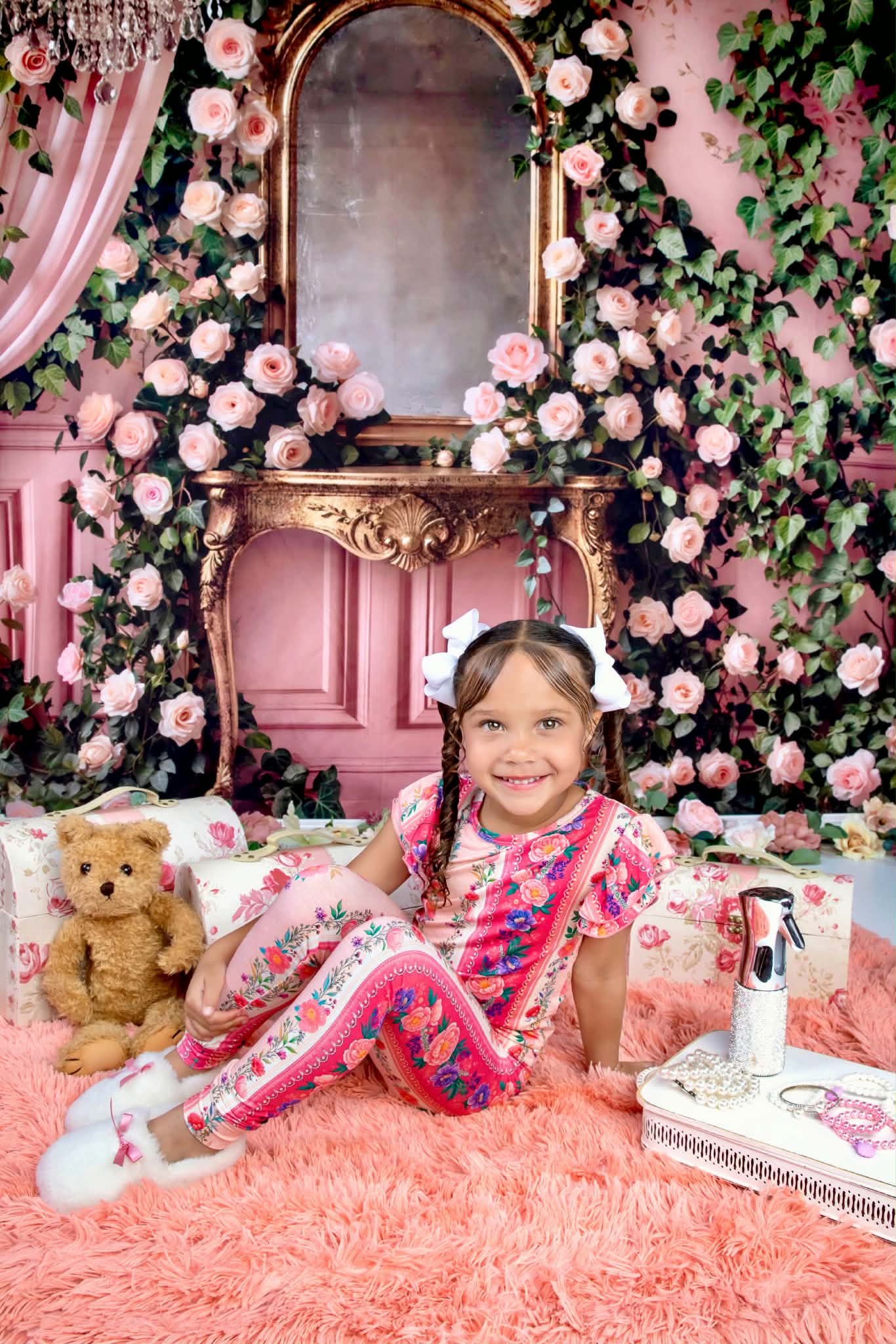 The Pink Chateau Girls Bamboo Pajama Set | Floral Rose