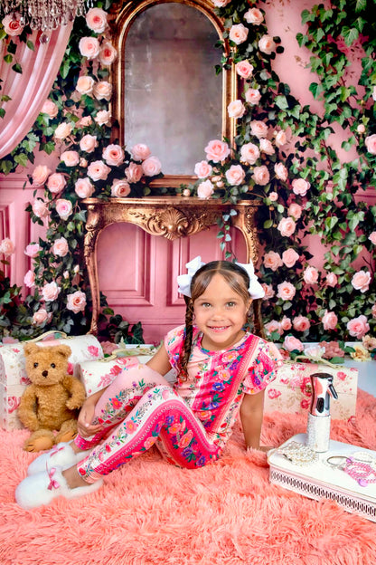 The Pink Chateau Girls Bamboo Pajama Set | Floral Rose