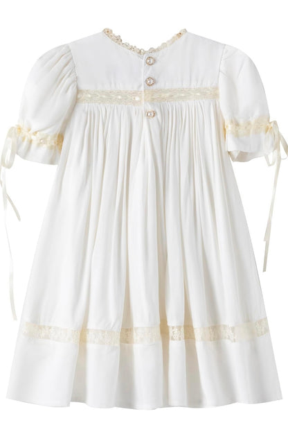 Miss England Rose Flower Girl Dress – Vintage Inspired Cotton Boutique Girls Dress | Lace Puff Sleeve Heirloom Style