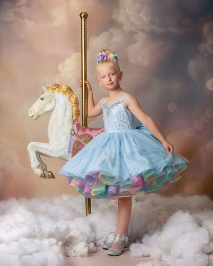 Rainbow on a Cloudy Day — Girls Rainbow Birthday Dress | Heirloom Tulle Petticoat & Bow Dress